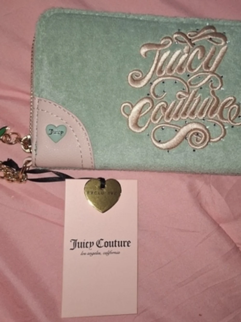 Juicy Couture Mint Green and Light Pink Zip-Around Wallet-NWT!